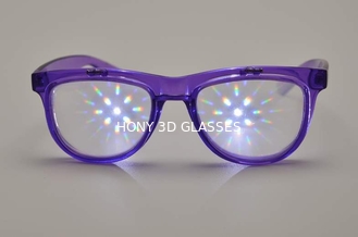 Vidrios púrpuras de los fuegos artificiales del marco 3D, vidrios plásticos de la difracción